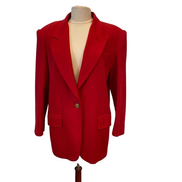 Vintage 1980s 100% Wool Red Lined Blazer Brass Buttons Women Sz 10 As Is - Picture 2 of 12